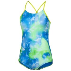 NWT Nike Rainbow Cloud One Piece Blue Green Swimsuit Tie Dye Crossback Lined